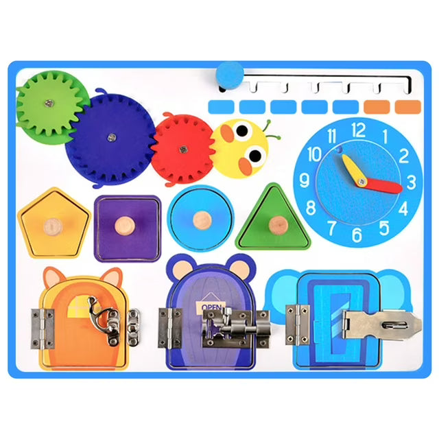 Fidtoy Wooden Shape Sensory Activity Busy Board Montessori Fine Motor Learning Toy for Kids Ages 2 to 6