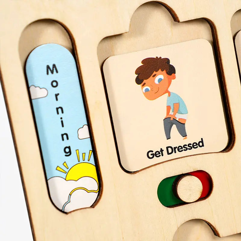 Montessori Wooden Visual Schedule for Kids - Daily Routine Board for 3-6 Years Old