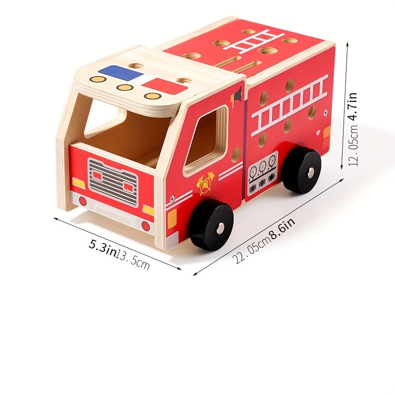 Fidtoy Camión de Bomberos de Madera para Ensamblar | Aprendizaje STEM y Juego Simbólico para Niños Pequeños