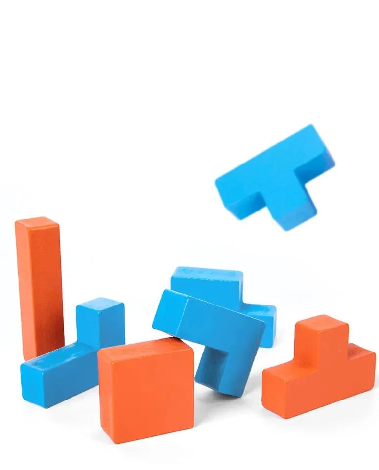 Fidtoy Shape Matching Cube Building Blocks for Kids Ages 3-8, Wooden Pattern Matching Puzzle Game with Orange and Blue Blocks, 54 Model Cards, Spatial Reasoning and Fine Motor Building Play
