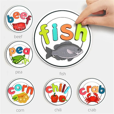 Fidtoy Wooden Alphabet Spelling Pretend Cooking Toy for Kids Preschool Learning Letter Matching Game