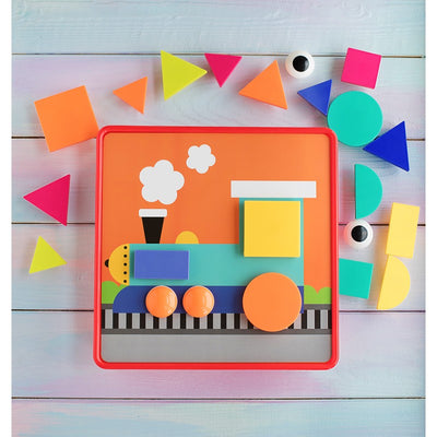Fidtoy Geometric Button Puzzle with Storage Box, Plastic Shape and Color Matching Toy with 22 Geometric Buttons, 12 Picture Cards and 2 Fixing Clips Ages 3+