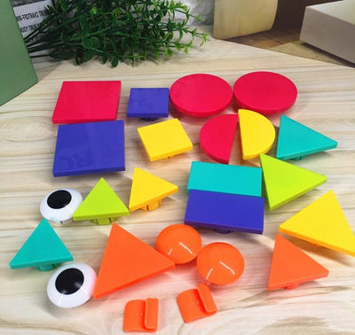 Fidtoy Geometric Button Puzzle with Storage Box, Plastic Shape and Color Matching Toy with 22 Geometric Buttons, 12 Picture Cards and 2 Fixing Clips Ages 3+