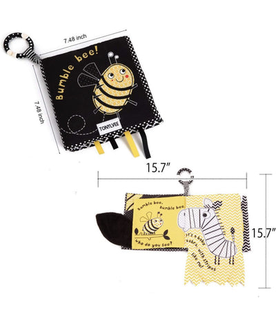 Libro Blando de Alto Contraste de Abeja para Bebés – Libro Sensorial de Tela Sonajero Blanco y Negro para Recién Nacidos y Bebés