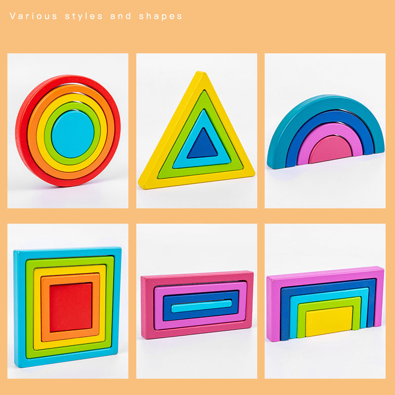 Wooden Rainbow Colour Building Blocks Set - Open ended wooden toys