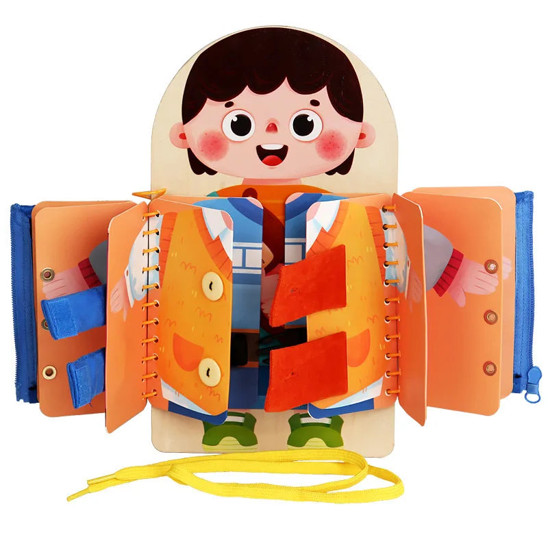 Wooden Busy Book for Toddlers – Dressing Skills Learning Toy