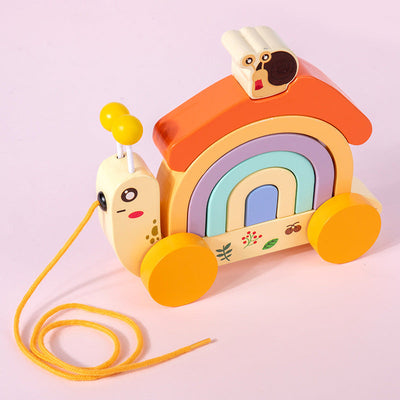 Tracteur Escargot Arc-en-ciel en Bois - Jouets pour la motricité fine