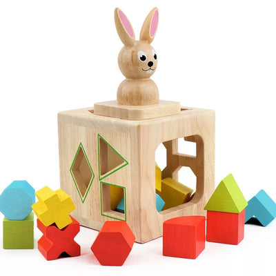 Caja de madera con forma de conejo - Juguetes de motricidad fina