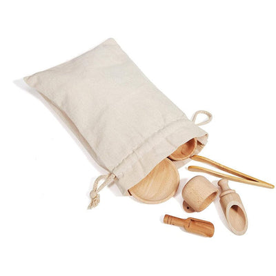 Juego de té y utensilios de madera - Juguetes de motricidad fina