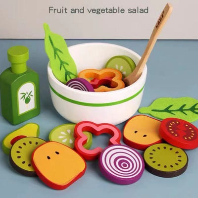 Juego de ensalada de frutas y verduras de madera - Juguetes de juego libre
