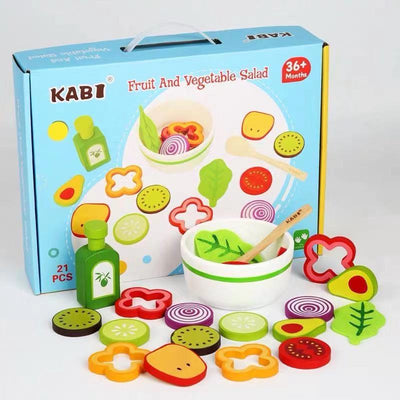 Juego de ensalada de frutas y verduras de madera - Juguetes de juego libre