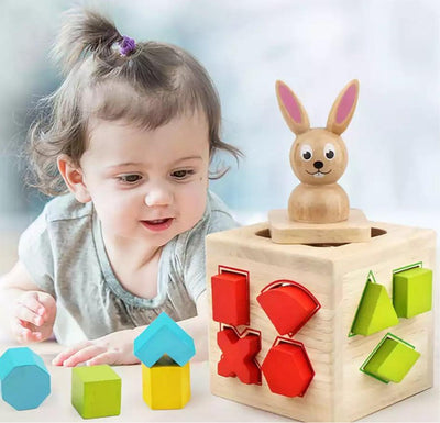 Caja de madera con forma de conejo - Juguetes de motricidad fina