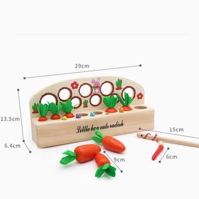 Zanahorias de madera y juego de pesca magnético - Juguetes para desarrollar la motricidad fina