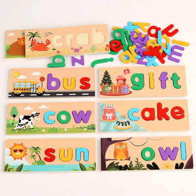AlphaPuzzle – Engelse woordjes leren – Houten Spelling Puzzel