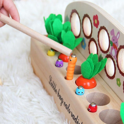 Zanahorias de madera y juego de pesca magnético - Juguetes para desarrollar la motricidad fina