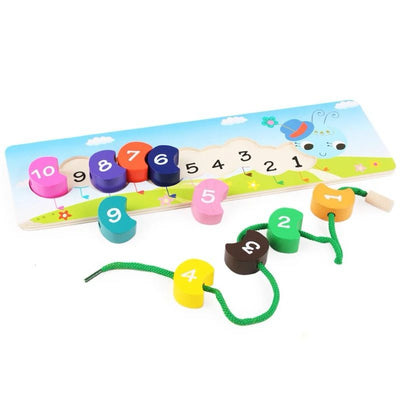 Jouet à lacer Chenille – Activité Montessori de motricité fine et de reconnaissance des chiffres
