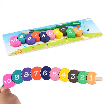 Jouet à lacer Chenille – Activité Montessori de motricité fine et de reconnaissance des chiffres