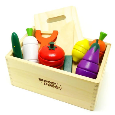 Fidtoy Juego de comida de juguete de madera para niños pequeños, juguetes de cocina, juguete de cortar frutas, juguete de aprendizaje Montessori para niños de 1, 2 y 3 años, juego en casa
