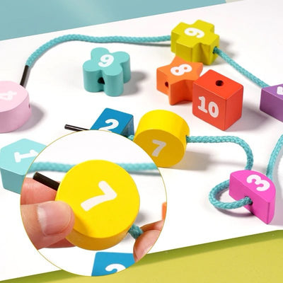 Jouet de comptage et de tri de formes Montessori – Planche de laçage en bois pour le développement des mathématiques et de la motricité fine en maternelle