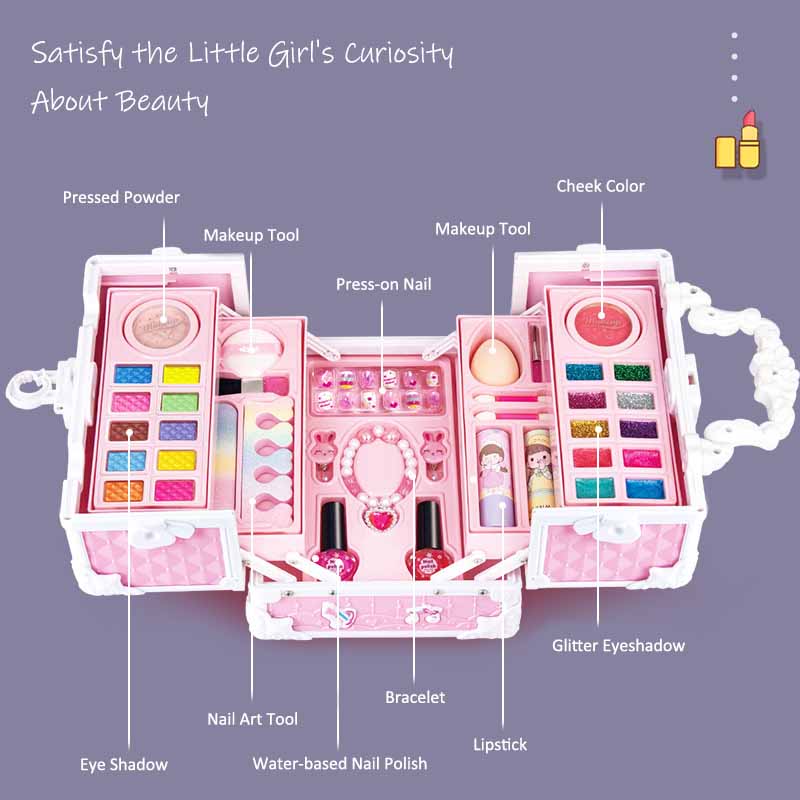 Fidtoy Kids’ Princess Makeup Set – Vanity Box with Brushes, Lipsticks, and Accessories