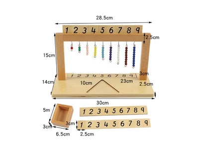 Support pour escalier de perles Montessori avec perles colorées - Matériel de mathématiques pour le comptage et la reconnaissance des nombres (1 à 9)