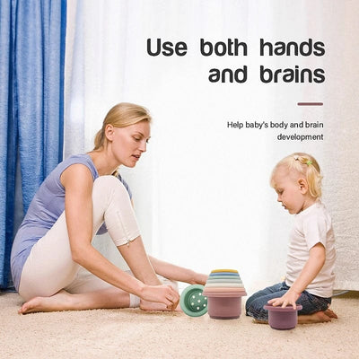 Fidtoy Gobelets empilables en silicone Jouet sensoriel Montessori pour bébés