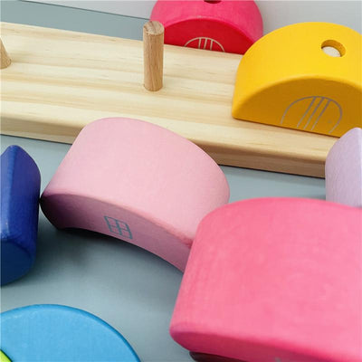 Fidtoy Blocs de construction en bois Lune à empiler, jouet d'équilibre arc-en-ciel pour enfants