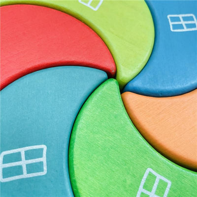 Fidtoy Blocs de construction en bois Lune à empiler, jouet d'équilibre arc-en-ciel pour enfants