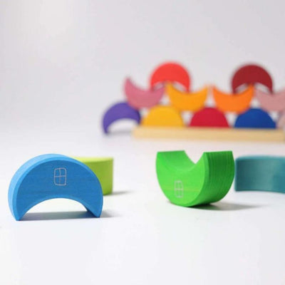 Fidtoy Blocs de construction en bois Lune à empiler, jouet d'équilibre arc-en-ciel pour enfants