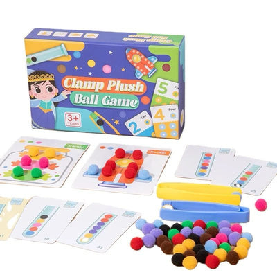 Actividad de clasificación de bolas de felpa con pinzas – Juego de motricidad fina, combinación de colores y conteo
