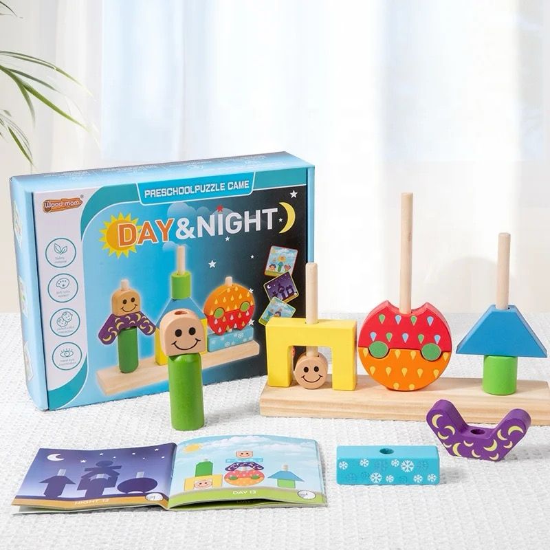 Casse-tête jour et nuit – Défi logique en bois pour les enfants d'âge préscolaire