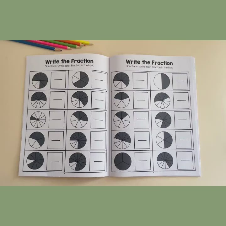 Load video: Fidtoy Fraction Learning Workbook for Grades 3-4 – Montessori Math &amp; Interactive Exercises