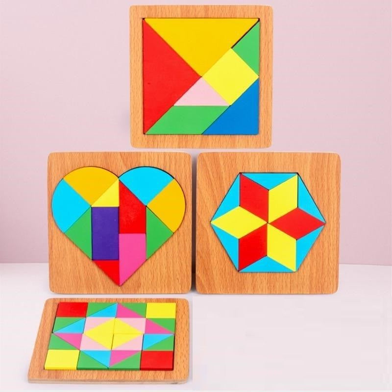Formes géométriques simples en bois, puzzle cœur