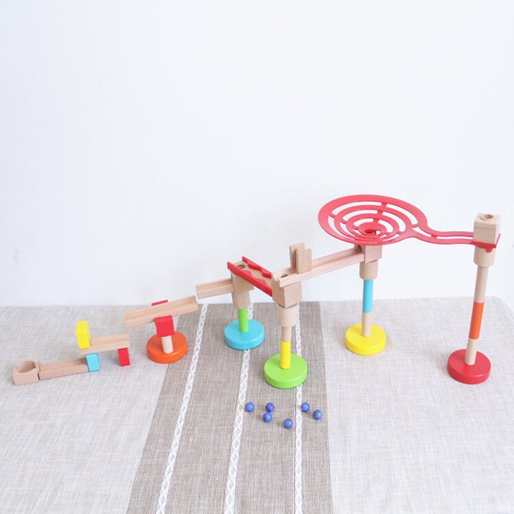 Fidtoy Wooden Marble Run STEM Building Toy for Kids 3+