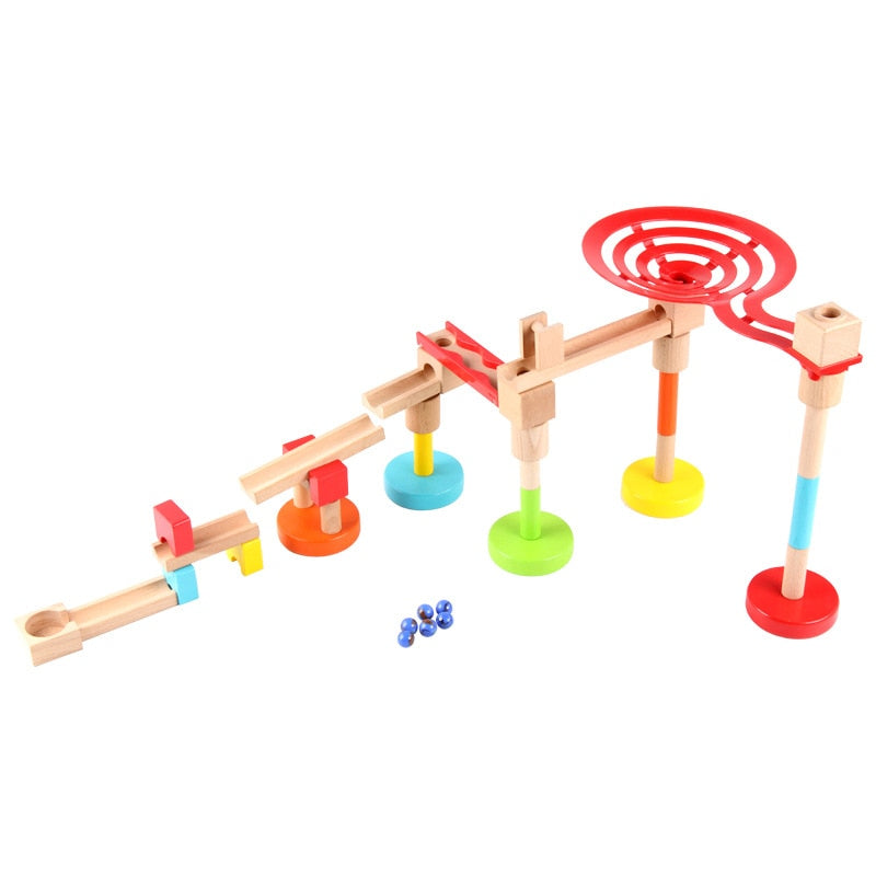 Fidtoy Wooden Marble Run STEM Building Toy for Kids 3+