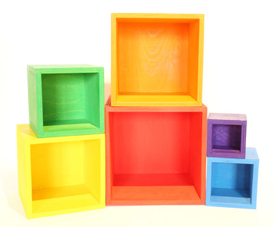 Fidtoy Rainbow Stacking Boxes Wooden Nesting Toy for Kids 3+