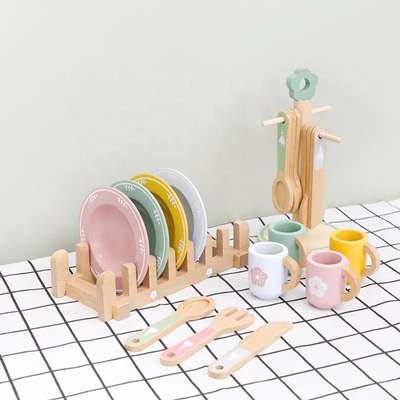 Jouet en bois - Set de vaisselle Assiettes Couverts Assortiment de couleurs Cuillères