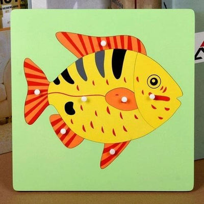 Puzles de animales Montessori Tortuga Pájaro Rana Caballo Pez Gallo Mariquita Mariposa Juguete educativo de madera para preescolar y jardín de infancia