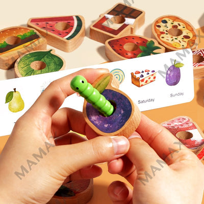 Set de juguetes de cuerda de oruga glotona de madera diseñado para niños