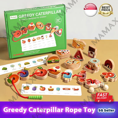 Set de juguetes de cuerda de oruga glotona de madera diseñado para niños
