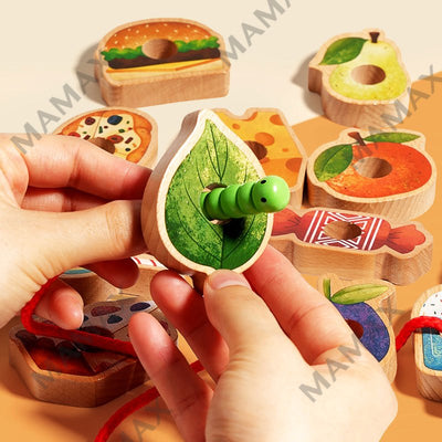 Set de juguetes de cuerda de oruga glotona de madera diseñado para niños