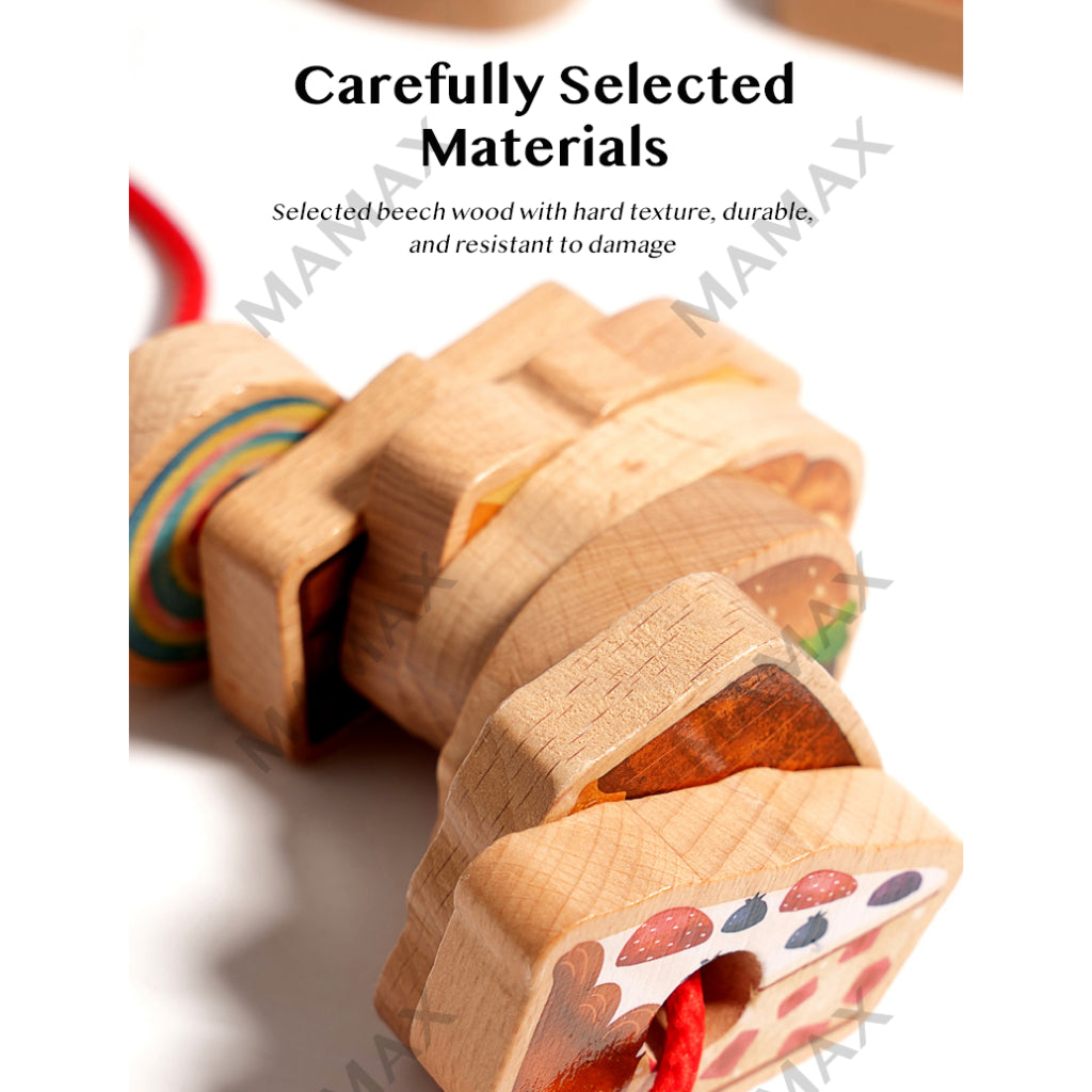 Set de juguetes de cuerda de oruga glotona de madera diseñado para niños