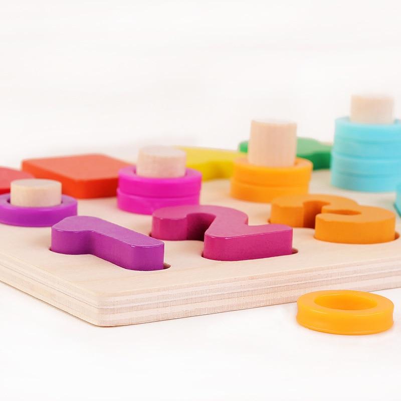 Fidtoy Wooden Shape and Number Learning Board for Kids Counting Rings Math Toy