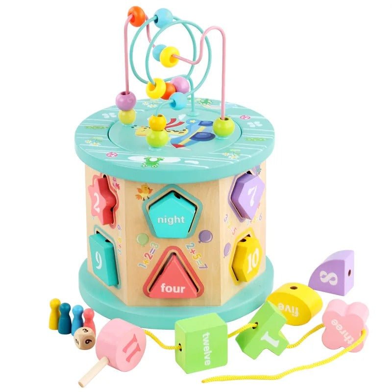 Boîte de perles d'intelligence à six côtés, grand jouet éducatif en bois multifonctionnel pour enfants, boîte au trésor à grosses perles rondes pour le développement parent-enfant