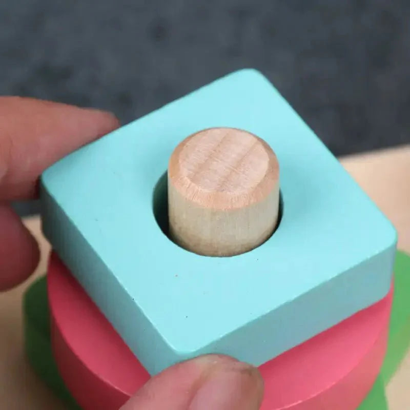 Tour à quatre colonnes carrées | Jouet d'éveil Montessori en bois pour bébés, jeu d'association pour jeunes enfants