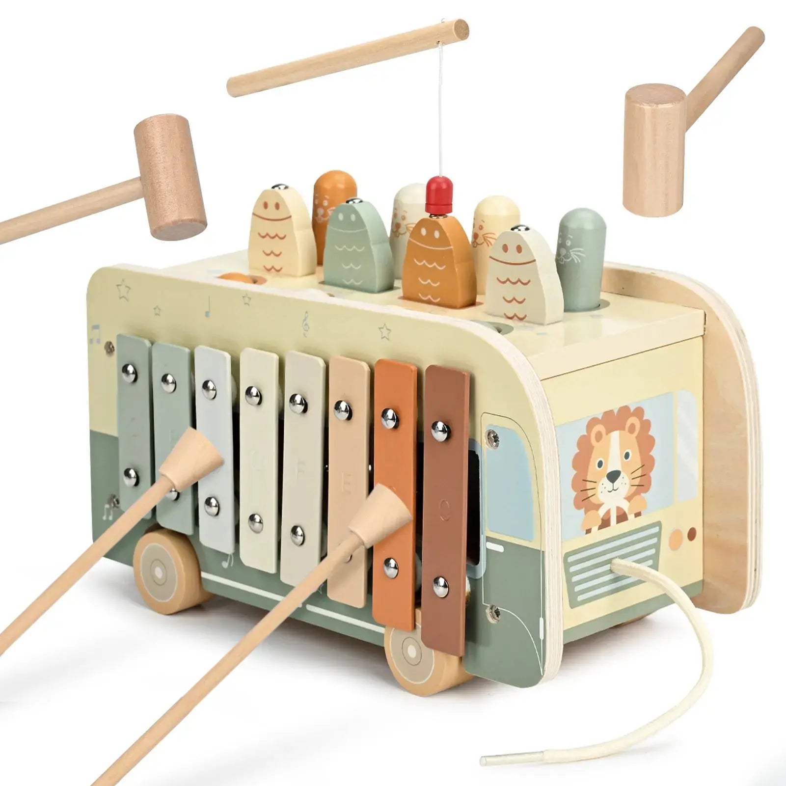 Fidtoy Montessori Juguete para Golpear 7 en 1 Cubo de Actividades de Madera para Niños Pequeños Juguete de Aprendizaje Musical
