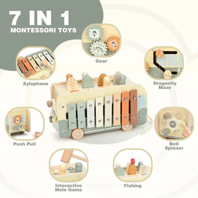 Fidtoy Montessori Juguete para Golpear 7 en 1 Cubo de Actividades de Madera para Niños Pequeños Juguete de Aprendizaje Musical