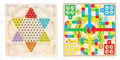 Tablero de Ajedrez y Parchís de Madera 2 en 1 - Juego Familiar Clásico Premium