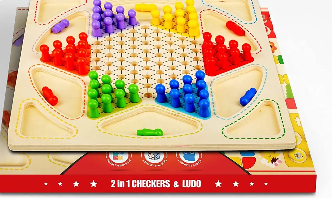 Tablero de Ajedrez y Parchís de Madera 2 en 1 - Juego Familiar Clásico Premium