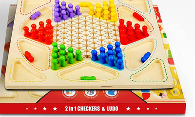 Tablero de Ajedrez y Parchís de Madera 2 en 1 - Juego Familiar Clásico Premium